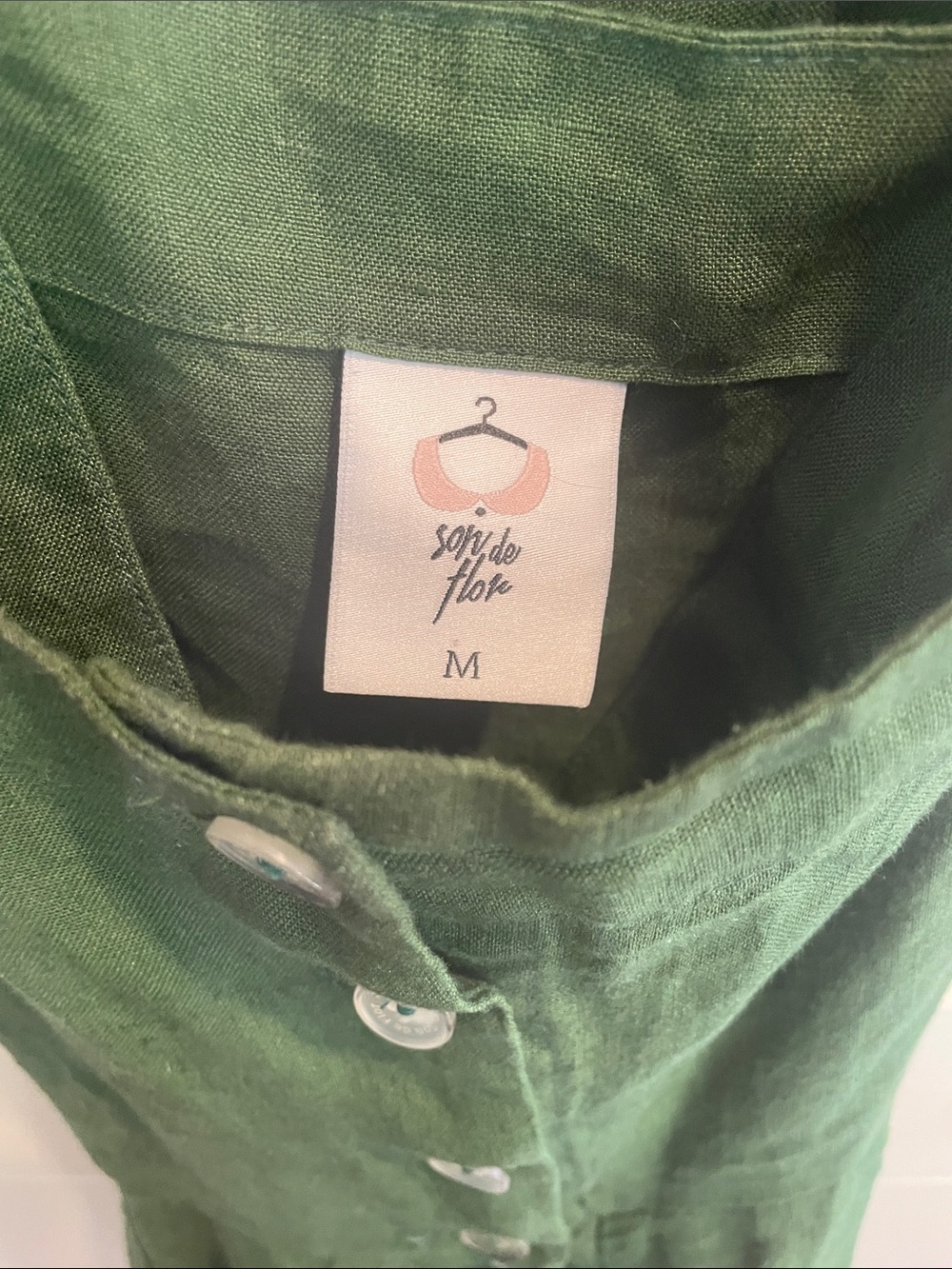 Son de Flor Forest Green Linen Midi Dress - Picture 3 of 3
